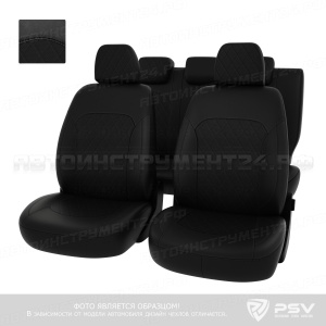 Чехлы Lada Priora I 2007-2013 г. - Hb, Wag РОМБ/отстрочка черная, черная экокожа *Оригинал*