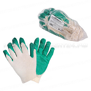 Перчатки ХБ с латексным покрытием ладони, зеленые, 13 класс, (к-т 5 пар) AIRLINE, AWG-C-07