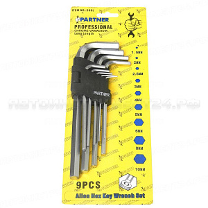 Набор ключей 6-гранных Г-образных длинных 9 предметов(1,5-10мм) в пластиковом держателе Partner PA-509L