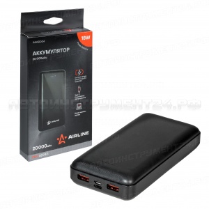 Аккумулятор внешний с быстрой зарядкой (Power bank) PRO: 20000мАч, 18W, 2xUSB 3A, Type-C AIRLINE, AEAB004