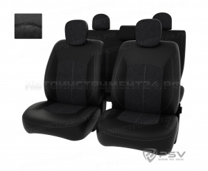 Чехлы Renault Duster/Sandero I 2010-2015 г. - дел. черная экокожа + черная алькантара *Оригинал*