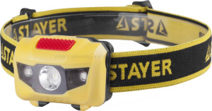 Фонарь STAYER "MASTER" налобный светодиодный, 1Вт(80Лм)+2LED, 4 режима, 3ААА