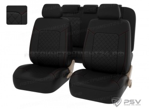 Чехлы PSV Elegant Next (Черный/отстрочка красная), ромб + экокожа