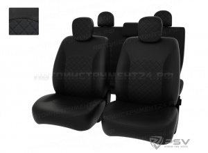 Чехлы Renault Duster/Sandero I 2010-2015 г. - дел. РОМБ, черный/отстрочка черная, эк-жа *Оригинал*