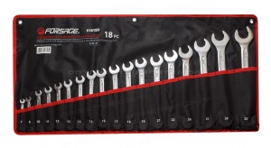 Набор ключей комбинированных с профилем "Super Drive" 12гр., 18 предметов (7, 8, 10-19, 21, 22, 24, 27, 30, 32мм), на полотне Forsage F-5181SD