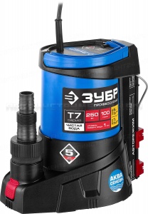 Насос Т7 АкваСенсор погружной, ЗУБР Профессионал НПЧ-Т7-250, дренажный для чистой воды, 250 Вт, мин. уровень 1 мм, 100 л/мин, напор 6 м, провод 10 м