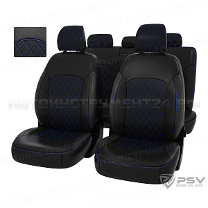 Чехлы Hyundai Elantra VI (AD) 2015-> РОМБ/отстрочка синяя, черная экокожа "Оригинал"