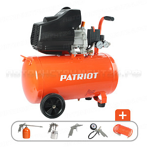 Компрессор PATRIOT EURO 50-260K + набор пневмоинструмента KIT 5В 1.8 кВт, выход быстросъём, выход елочка 8 мм., 525306316