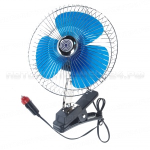 Вентилятор салона TE-21121 21см (8") с решеткой металл, на прищепе, с поворотом, хром, 12V /1/20