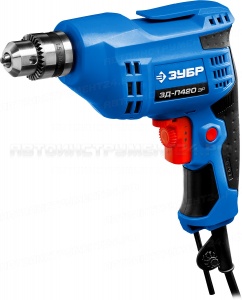 Дрель безударная реверсивная, ЗУБР Профессионал ЗД-П420 ЭР, ЭР (электронная регулировка скорости), ключевой патрон, 10 мм, 420 Вт