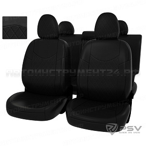 Чехлы Nissan X-Trail III (T32) 2013-> РОМБ/отстрочка черная, черная экокожа "Оригинал"