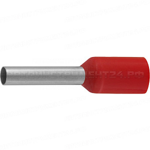 Наконечник СВЕТОЗАР штыревой, изолированный, для многожильного кабеля, красный, 1,0 мм2, 25шт
