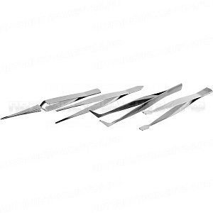 Набор ЗУБР: Пинцеты, нержавеющая сталь, прямой, заостренные губки, изогнутый, самозажимной прямой, плоские и широкие губки, 120мм