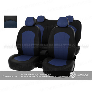 Чехлы Toyota Rav4 IV 2012-> черно-синяя экокожа "Оригинал"