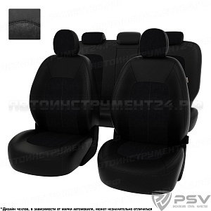 Чехлы Hyundai Santa Fe III 2012-> черная экокожа + черная алькантара "Оригинал"